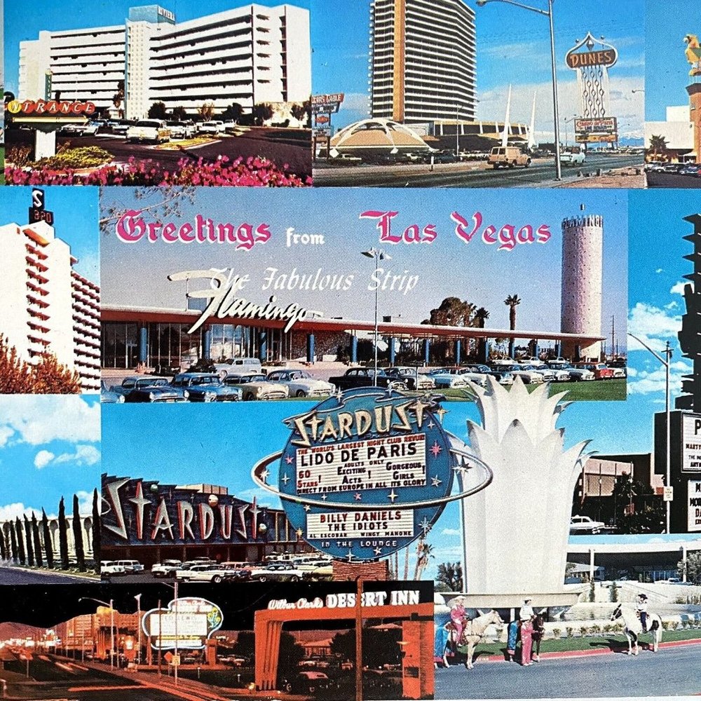 Las Vegas Greetings Fabulous Strip Stardust Sands Dunes Jumbo Postcard 6x9in